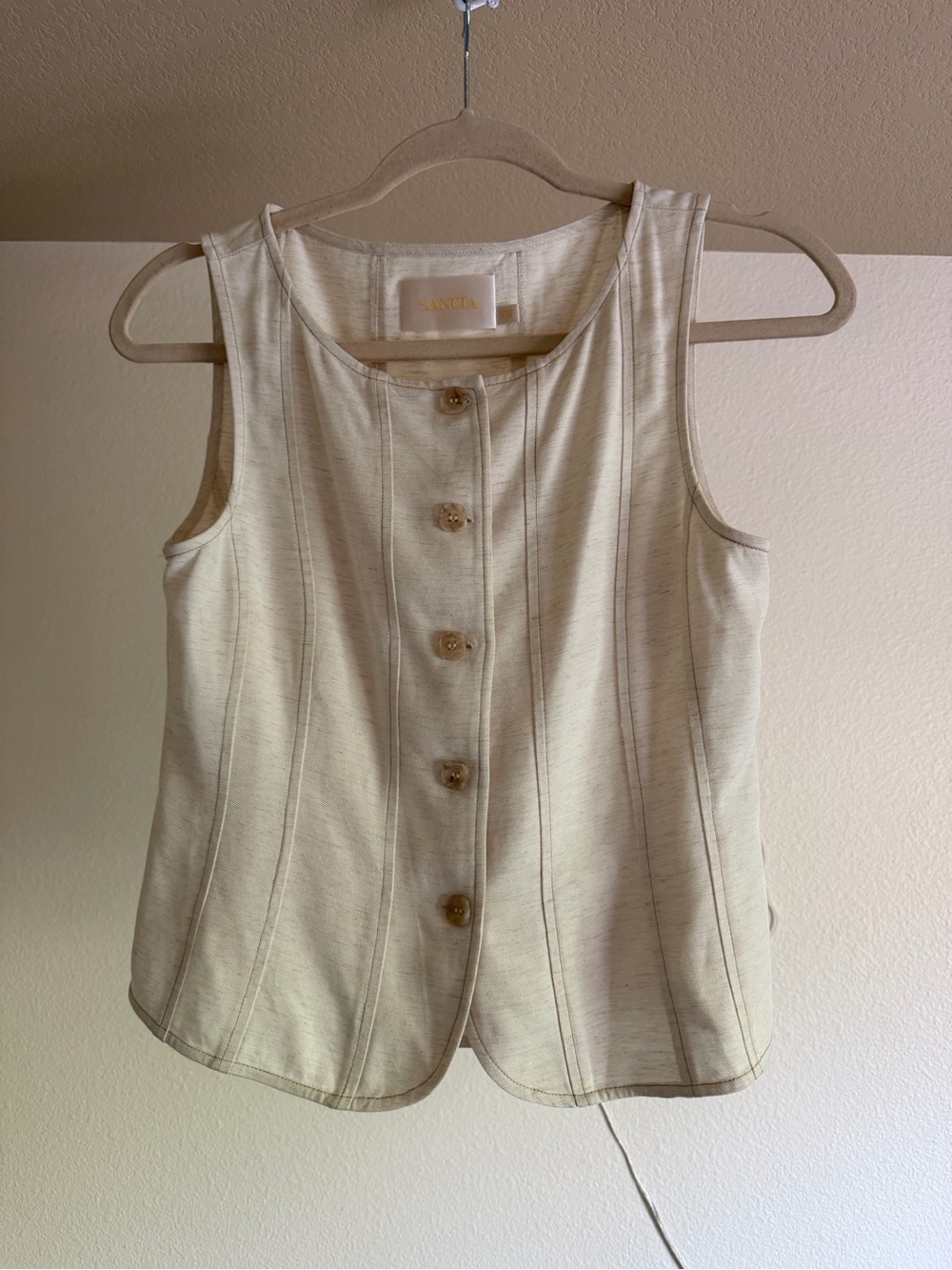 Sancia Cream Sleeveless Button-Front Top